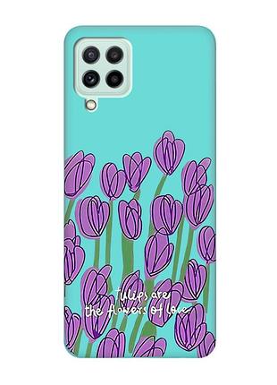 Матовый бирюзовый чехол на samsung galaxy m32/m22/a22 4g :: тюльпаны (принт 265)