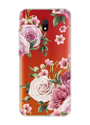 Прозрачный чехол на xiaomi redmi 8a :: розовые цветы (принт 287)