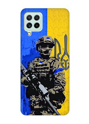 Матовый чехол с бирюзовыми боками на samsung galaxy m32/m22/a22 4g :: солдат (патриотический принт 350)