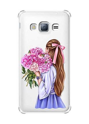Чохол з потовщеними кутами на samsung galaxy j3(2016) j310 :: дівчина з півоніями (принт 11)