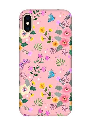 Матовый розовый чехол на iphone xs max :: цветочный фон (принт 369)