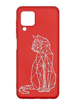 Матовый красный чехол на samsung galaxy m32/a22/m22 4g :: кошечка (принт 125)