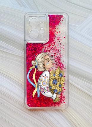Чехол с плавающими розовыми блестками на xiaomi redmi note 12 4g украинка с колосками (принт 173)
