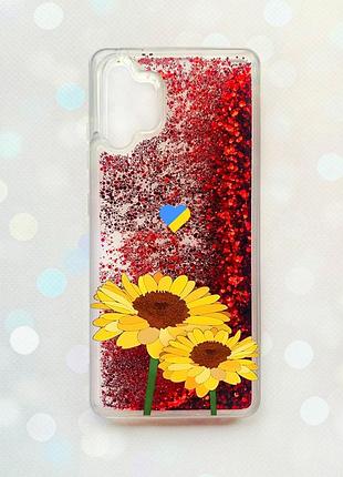 Чохол з плаваючими блискітками samsung galaxy a32 червоний :: жовті квіти (патріотичний принт 364)