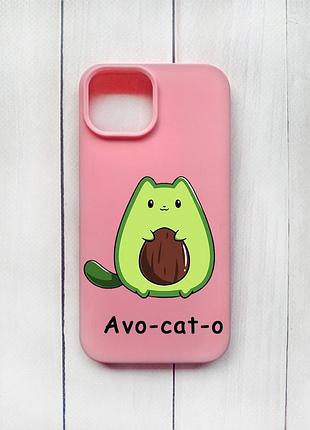 Матовий чохол на iphone 15 рожевий :: котик авокадо (принт 306)