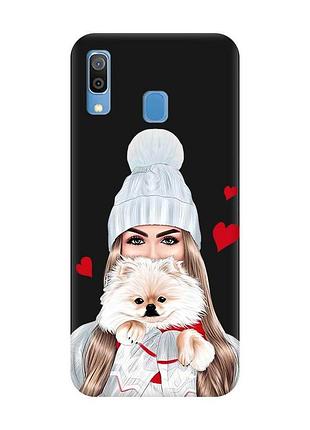 Матовый черный чехол на samsung galaxy a30 (2019)/a20 (2019) девушка с собачкой (принт 142)