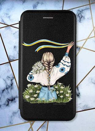 Чехол-книжка с рисунком для samsung galaxy m51 черный; девушка с лентой (патриотический принт 17)
