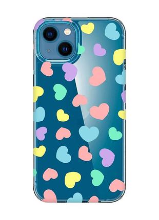 Прозорий чохол для iphone 13 mini :: різнокольорові сердечка (принт 335)