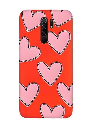 Матовый красный чехол на xiaomi redmi note 8 pro сердечка розовые (принт 78)