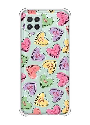 Чехол с утолщёнными углами на samsung galaxy a22 5g / a22s 5g :: сердечка с текстом (принт 333)
