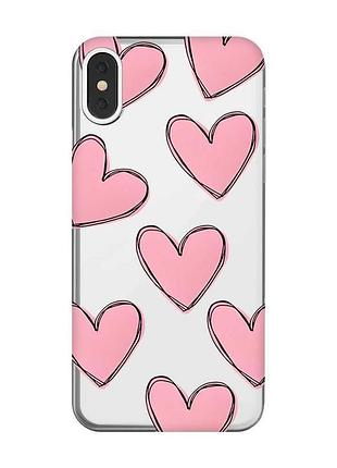 Прозрачный чехол на iphone x/xs :: сердечка розовые (принт 78)