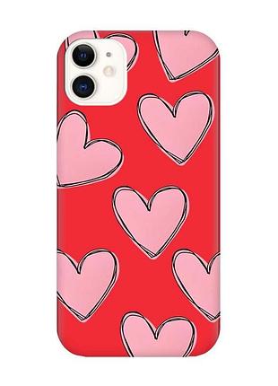 Матовый красный чехол на iphone 11 :: сердечка розовые (принт 78)