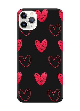 Матовий чорний чохол на iphone 11 pro max сердечка червоні (принт 77)
