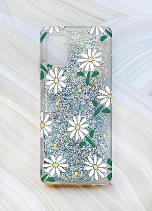 Чохол з плаваючими срібними блискітками на samsung galaxy a31 ромашки (принт 368)