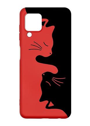 Матовий червоний чохол на samsung galaxy m32/a22/m22 4g :: котики (принт 118)