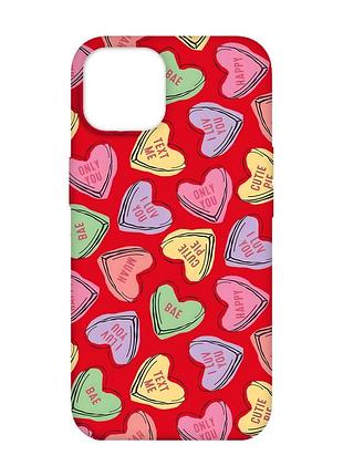Матовий червоний чохол на apple iphone 14 :: сердечка з текстом (принт 333)