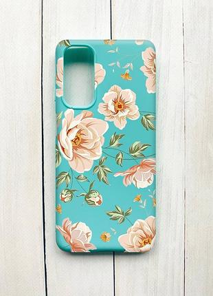 Матовый чехол на samsung galaxy m54 бирюзовый :: цветы пастельные (принт 277)
