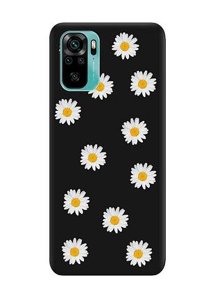 Матовый черный чехол на xiaomi redmi note 10 / note 10s фон ромашки (принт 41)