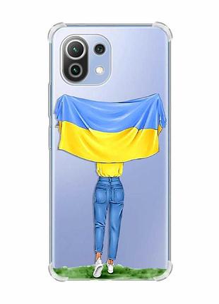 Чохол з потовщеними кутами на xiaomi mi 11 lite :: дівчина з прапором (принт 263)