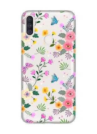 Прозрачный чехол на samsung galaxy a11 :: цветочный фон (принт 369)