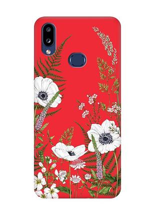Матовый красный чехол на samsung galaxy a10s (a107) цветы полевые (принт 363)