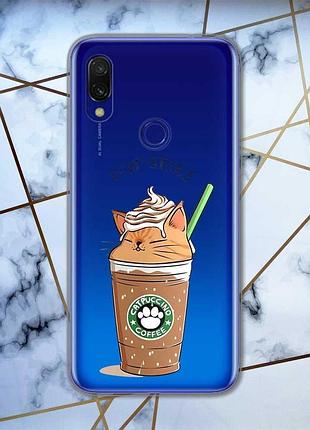 Прозорий чохол на xiaomi redmi 7 :: капучіно котик /принт 97/