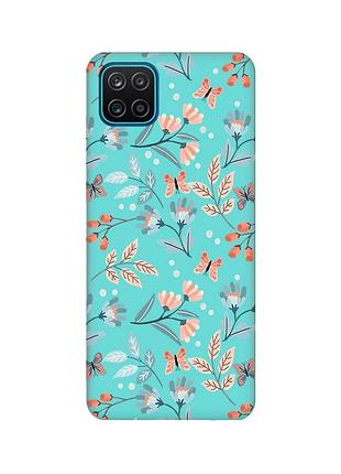 Матовий бірюзовий чохол на samsung galaxy a12 :: квітковий фон (принт 370)