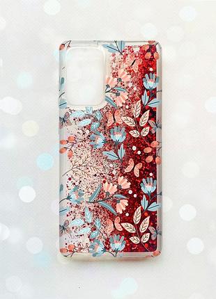 Чохол з плаваючими блискітками на samsung galaxy a52 (a525) червоний :: квітковий фон (принт 370)