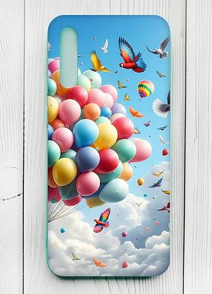 Матовый чехол с бирюзовыми боками на samsung galaxy a50 (2019) a505/a30s :: воздушные шарики (принт 365)
