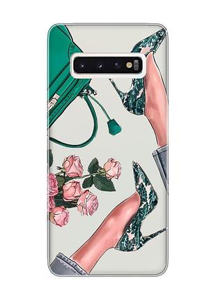 Прозрачный чехол на samsung galaxy s10 :: туфельки и цветы (принт 225)
