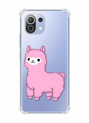 Чохол з потовщеними кутами на xiaomi mi 11 lite :: лама рожева (принт 100)