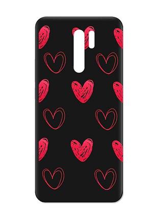 Матовий чорний чохол на xiaomi redmi 9 :: сердечка червоні (принт 77)