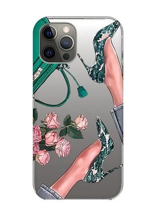 Прозрачный чехол на iphone 12 pro max :: туфельки и цветы (принт 225)