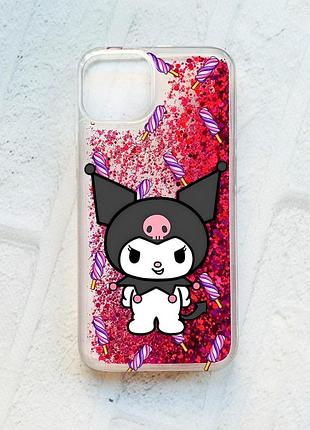 Чехол с плавающими блестками на iphone 14 розовый куроми (принт 390)