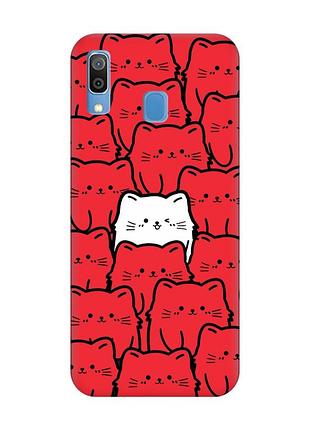 Матовый красный чехол на samsung galaxy a30 (2019) / a20 (2019) котики (принт 392)
