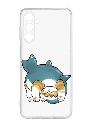 Прозорий чохол на samsung galaxy m14 :: котик акула (принт 378)