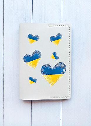 Шкіряна обкладинка на паспорт книжку біла (принт 258)