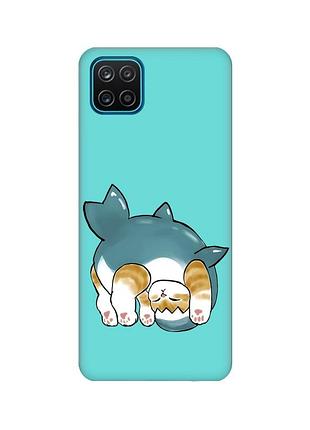 Матовий бірюзовий чохол на samsung galaxy a12 :: котик акула (принт 378)