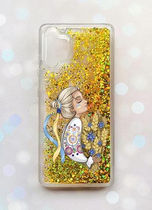 Чохол з плаваючими блискітками samsung galaxy a32 золотий :: українка з колосками (принт 173)