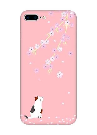 Матовый розовый чехол на iphone 7 plus/8 plus :: котик и сакура (принт 283)