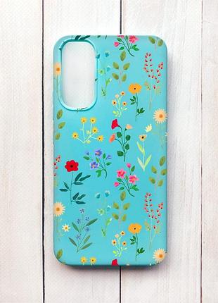 Матовий чохол на samsung a34 5g бірюзовий квітковий фон (принт 269)