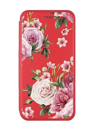Чехол-книжка с рисунком для xiaomi redmi 9c/10a красный :: розовые цветы (принт 287)