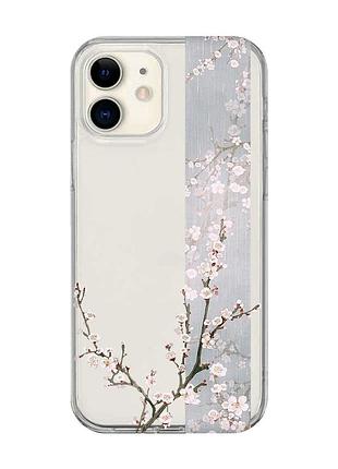 Прозрачный чехол на iphone 12 mini :: цветущая сакура (принт 285)
