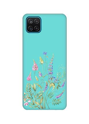 Матовий бірюзовий чохол на samsung galaxy a12 :: квіткова ідилія (принт 382)