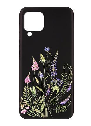Матовый черный чехол на samsung galaxy a12 :: цветочная идиллия (принт 382)