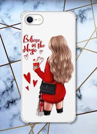 Чохол з потовщеними кутами на iphone 7/ 7s/ 8/ 8s :: дівчина з кавою (принт 137)