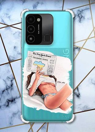 Чохол з потовщеними кутами на tecno spark go 2022 :: дівчина з газетою (принт 31)
