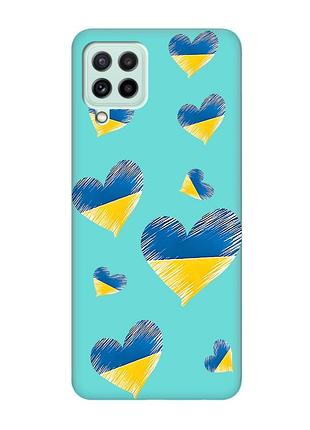 Матовый бирюзовый чехол на samsung galaxy a22 4g/ m32/ m22 :: сердечка. украина (принт 258)