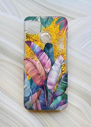 Чехол с плавающими блестками на xiaomi redmi 9c / 10a золотой :: тропики (принт 372)