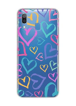 Прозрачный чехол на samsung galaxy a30 (2019)/a20 (2019) разноцветные сердечка (принт 332)